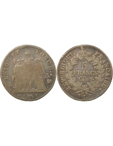 Union & Force 5 francs Argent An 7 L Bayonne