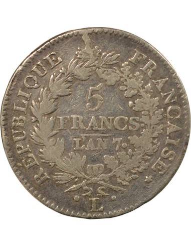 Union & Force 5 francs Argent An 7 L Bayonne