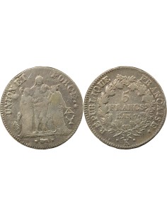 Union & Force 5 francs Argent An 7 K Bordeaux