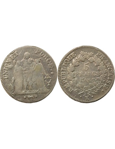 Union & Force 5 francs Argent An 7 K Bordeaux