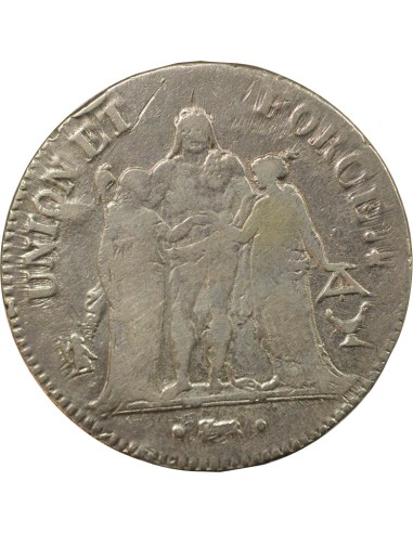 Union & Force 5 francs Argent An 7 K Bordeaux