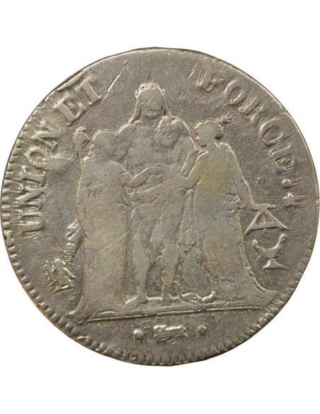 Union & Force 5 francs Argent An 7 K Bordeaux