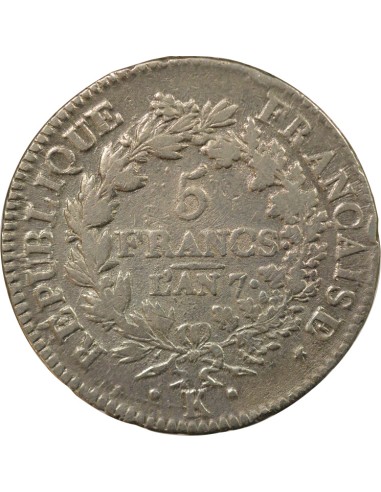 Union & Force 5 francs Argent An 7 K Bordeaux