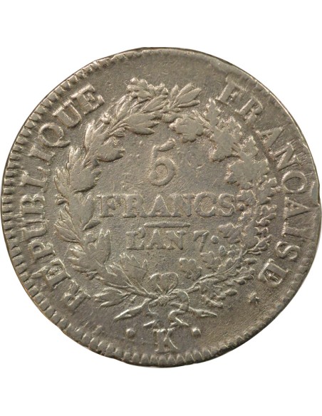 Union & Force 5 francs Argent An 7 K Bordeaux