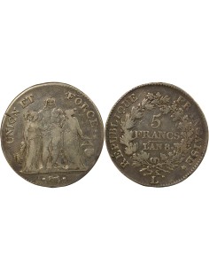 Union & Force 5 francs Argent An 8 L Bayonne