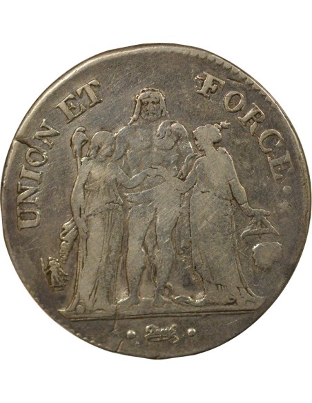 Union & Force 5 francs Argent An 8 L Bayonne