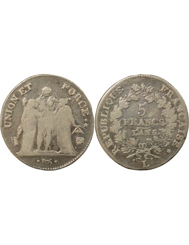 Union & Force 5 francs Argent An 6/5 L Bayonne