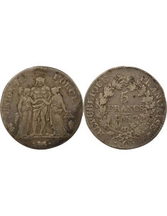 Union & Force 5 francs Argent An 7 Q Perpignan