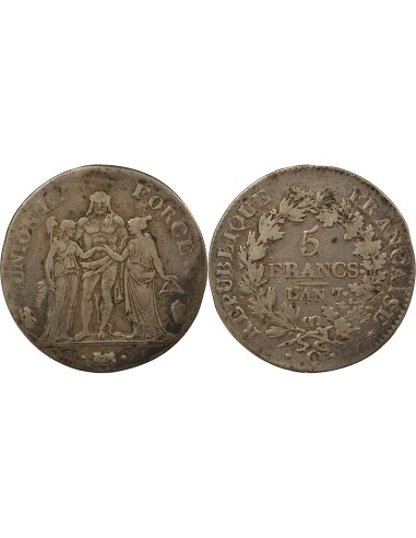 Union & Force 5 francs Argent An 7 Q Perpignan