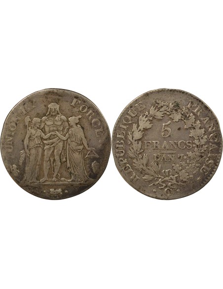 Union & Force 5 francs Argent An 7 Q Perpignan