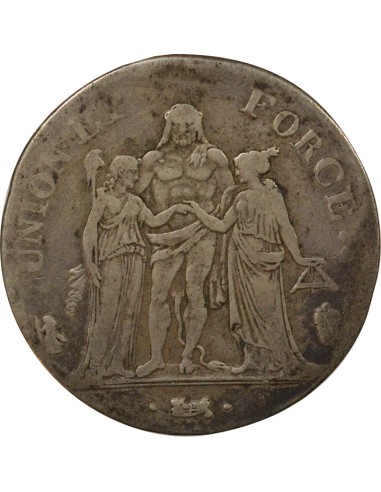 Union & Force 5 francs Argent An 7 Q Perpignan