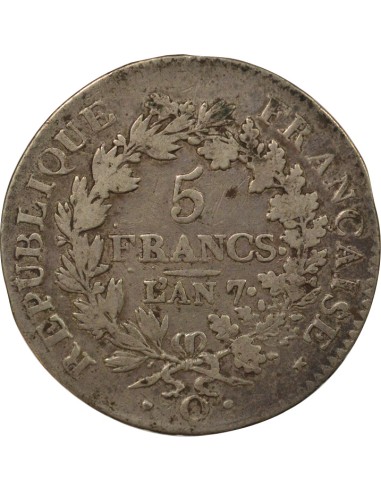 Union & Force 5 francs Argent An 7 Q Perpignan