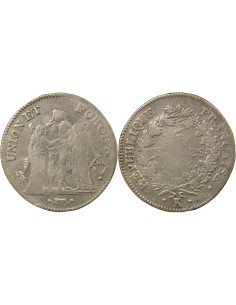 Union & Force 5 francs Argent An 6 K Bordeaux