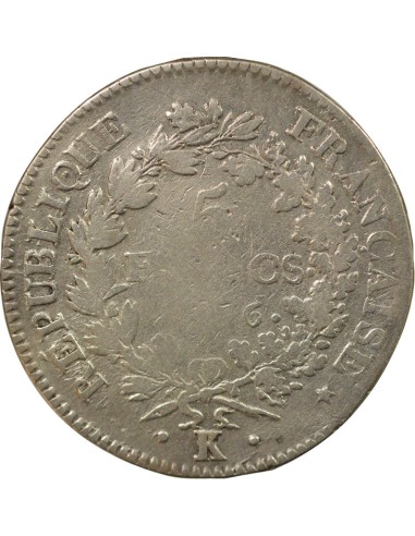 Union & Force 5 francs Argent An 6 K Bordeaux