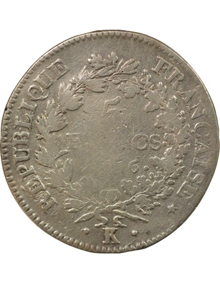 Union & Force 5 francs Argent An 6 K Bordeaux