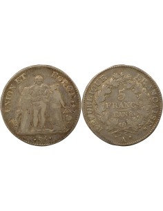 Union & Force 5 francs Argent An 8 A - Paris