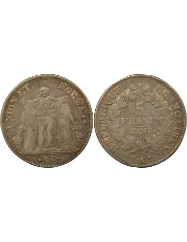 Union & Force 5 francs Argent An 8 A - Paris