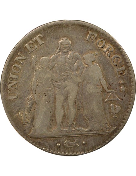 Union & Force 5 francs Argent An 8 A - Paris