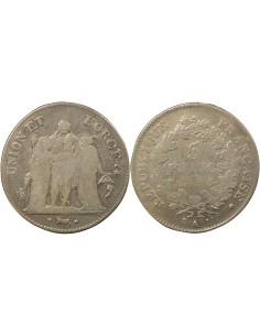 Union & Force 5 francs Argent An 5 A - Paris