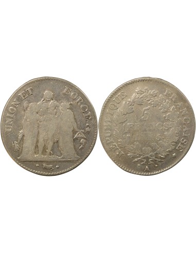 Union & Force 5 francs Argent An 5 A - Paris