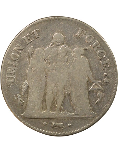 Union & Force 5 francs Argent An 5 A - Paris