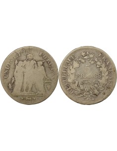 Union & Force 5 francs Argent An 5 Q Perpignan