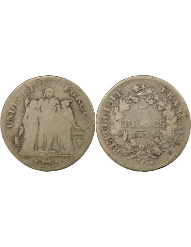 Union & Force 5 francs Argent An 5 Q Perpignan