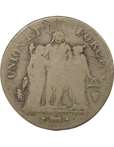 Union & Force 5 francs Argent An 5 Q Perpignan