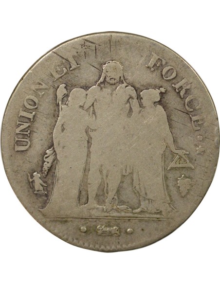 Union & Force 5 francs Argent An 5 Q Perpignan