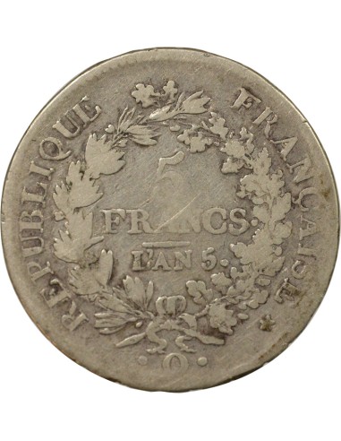Union & Force 5 francs Argent An 5 Q Perpignan