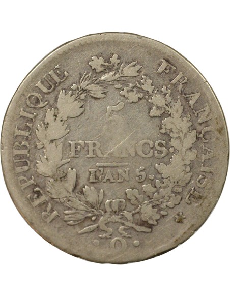 Union & Force 5 francs Argent An 5 Q Perpignan