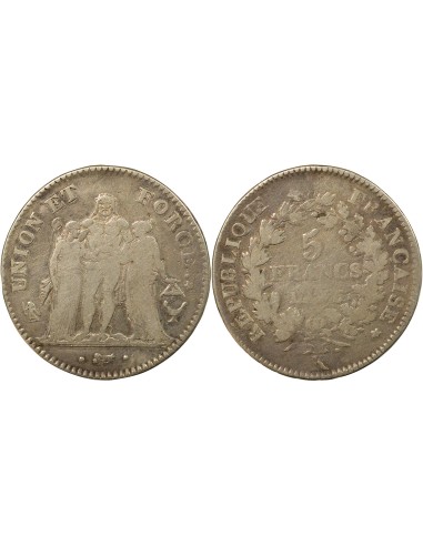 Union & Force 5 francs Argent An 5 K Bordeaux