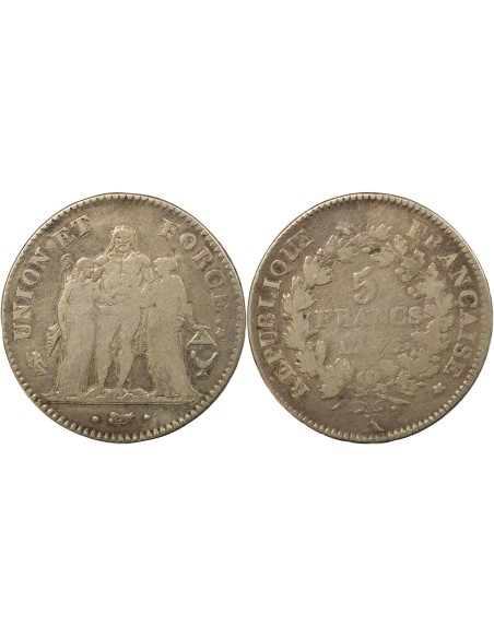Union & Force 5 francs Argent An 5 K Bordeaux