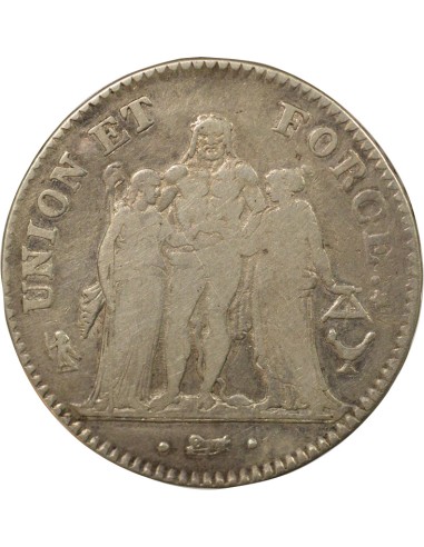 Union & Force 5 francs Argent An 5 K Bordeaux
