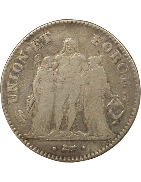 Union & Force 5 francs Argent An 5 K Bordeaux