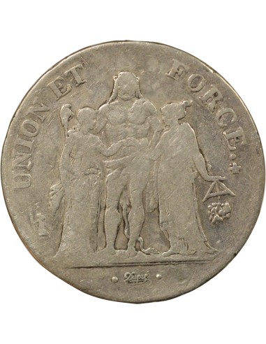 Union & Force 5 francs Argent An 9 L Bayonne