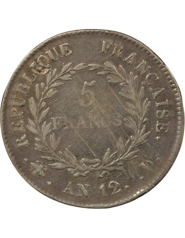 Roi d'Italie Consulat 5 francs Argent An 12 D Lyon