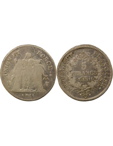 Union & Force 5 francs Argent An 11 Q Perpignan