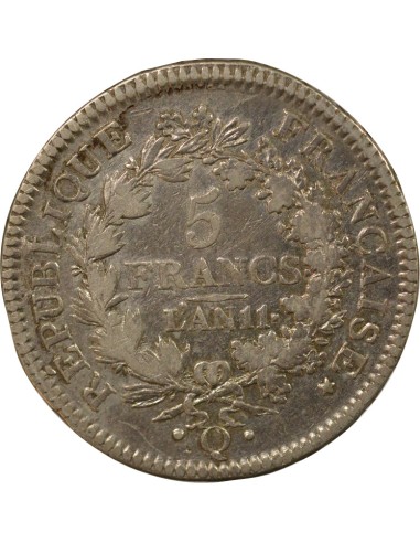 Union & Force 5 francs Argent An 11 Q Perpignan