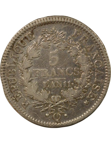 Union & Force 5 francs Argent An 11 Q Perpignan