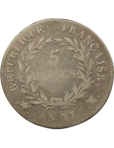 Roi d'Italie Consulat 5 francs Argent An XI MA Marseille