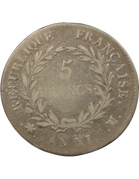 Roi d'Italie Consulat 5 francs Argent An XI MA Marseille