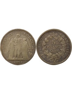 Union & Force 5 francs Argent An 11 A - Paris
