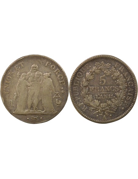 Union & Force 5 francs Argent An 11 A - Paris