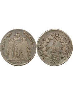 Union & Force 5 francs Argent An 9 Q Perpignan