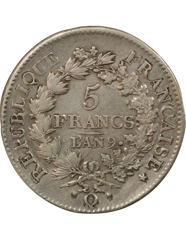 Union & Force 5 francs Argent An 9 Q Perpignan