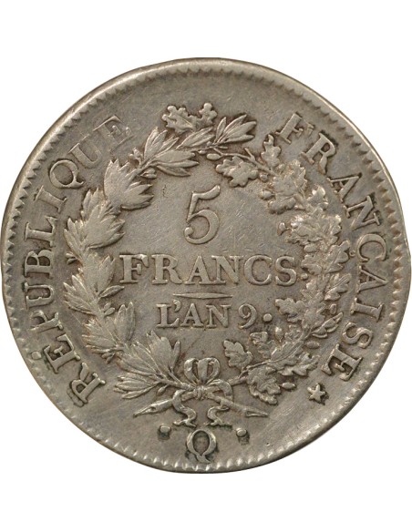 Union & Force 5 francs Argent An 9 Q Perpignan