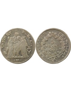 Union & Force 5 francs Argent An 9 K Bordeaux