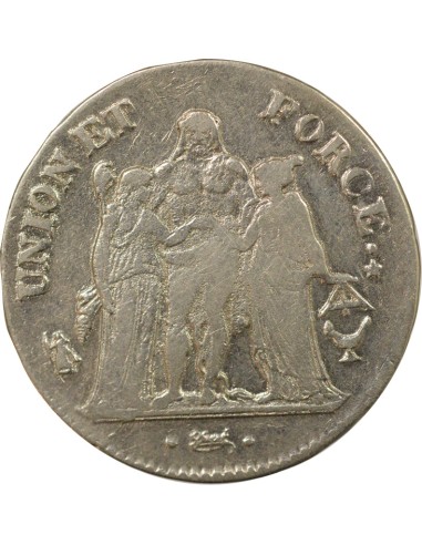 Union & Force 5 francs Argent An 9 K Bordeaux