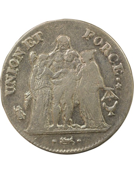 Union & Force 5 francs Argent An 9 K Bordeaux